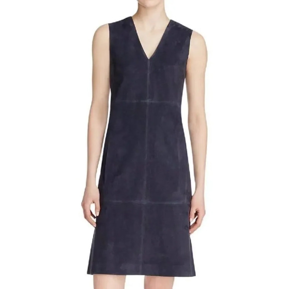 NEW Vince Suede goat leather V Neck Shift Dress - Picture 1 of 14